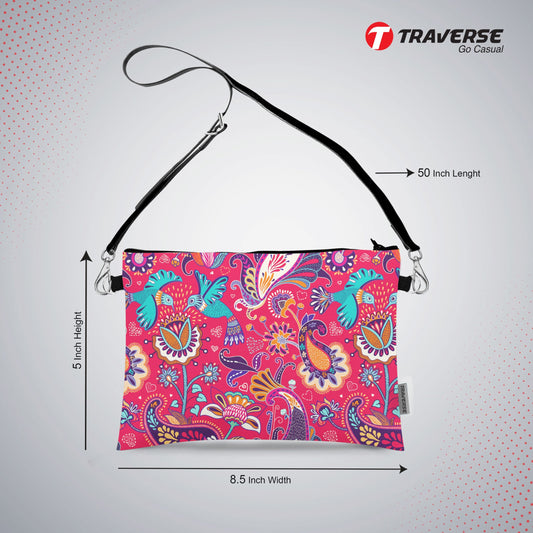 Girl Floral Pouch - ( Digitally printed on Cloth +) With Shoulder Strap.