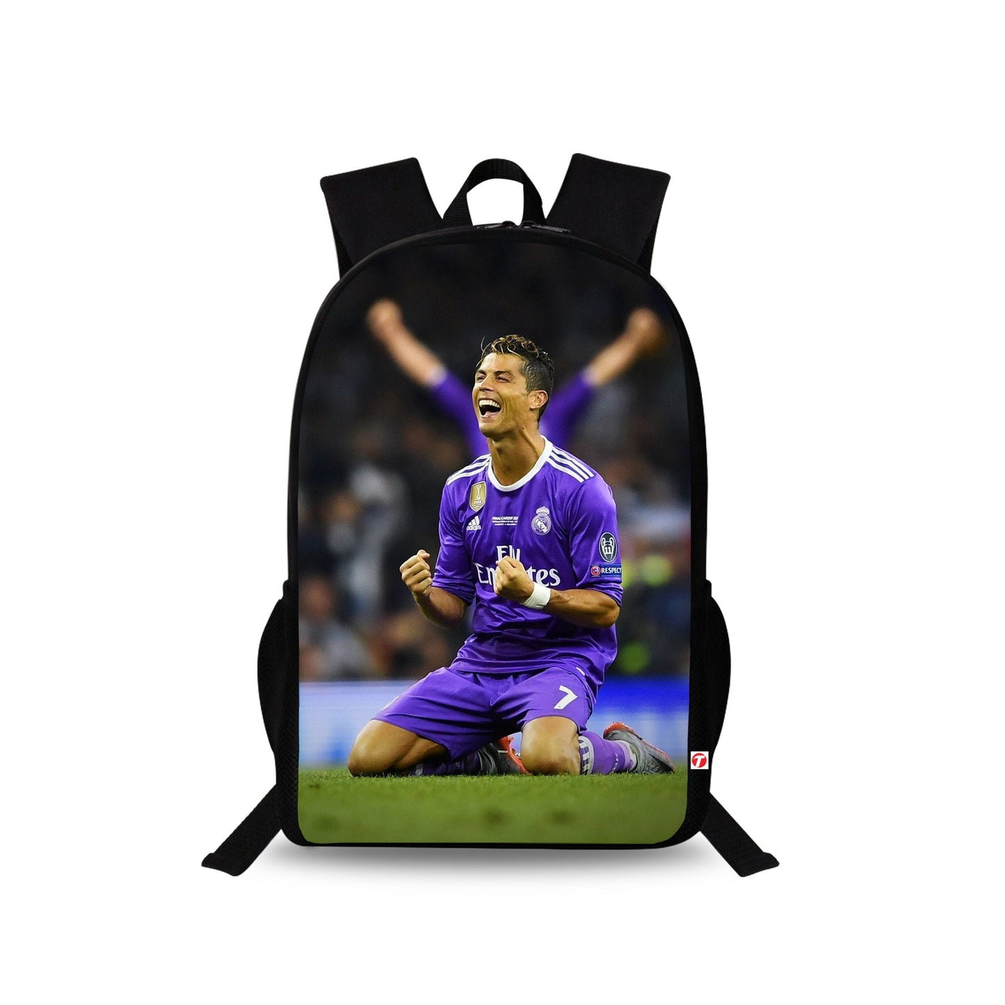Traverse Ronaldo Bags For Boys & Girls. Digitally printed on Fabric with latest technology. Dual Compartment large backpack