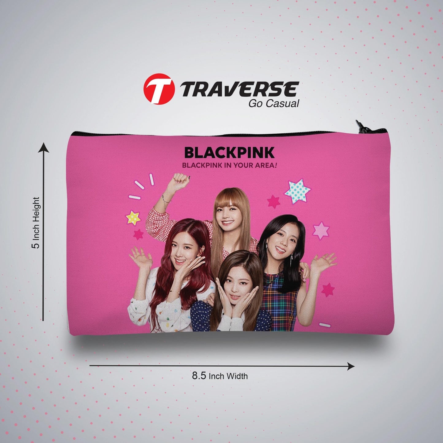 Black Pink Pencil Pouch (Digitally printed on Cloth)