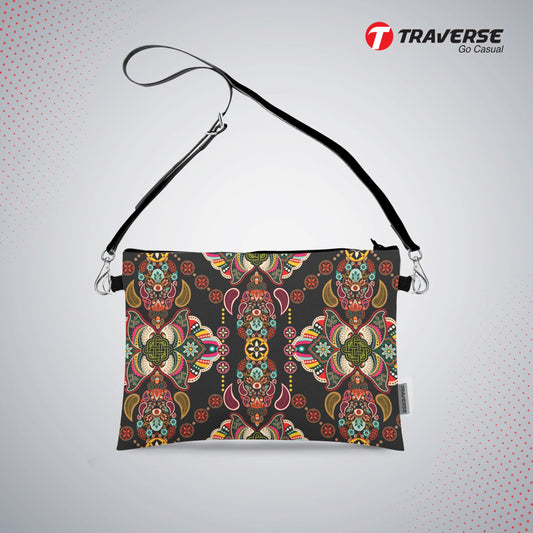 Girl Floral Pouch - (Digitally printed on Cloth) With Shoulder Strap.