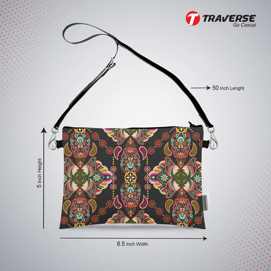 Girl Floral Pouch - (Digitally printed on Cloth) With Shoulder Strap.