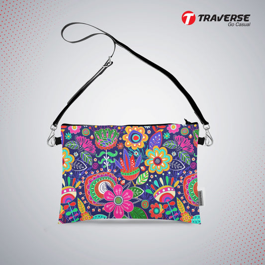Girl Floral Pouch - (Digitally printed on Cloth) With Shoulder Strap.