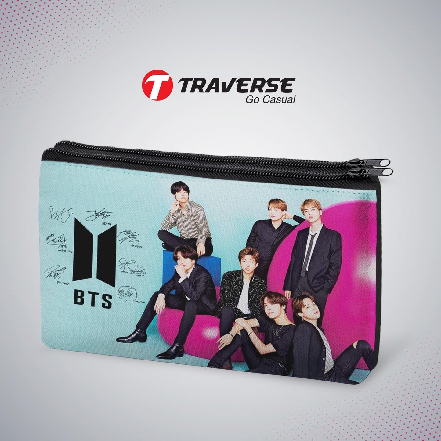 2 Zipper-BTS Pencil Pouch  (Digitally Printed On Both Side) By Traverse