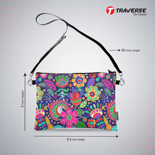 Girl Floral Pouch - (Digitally printed on Cloth) With Shoulder Strap.