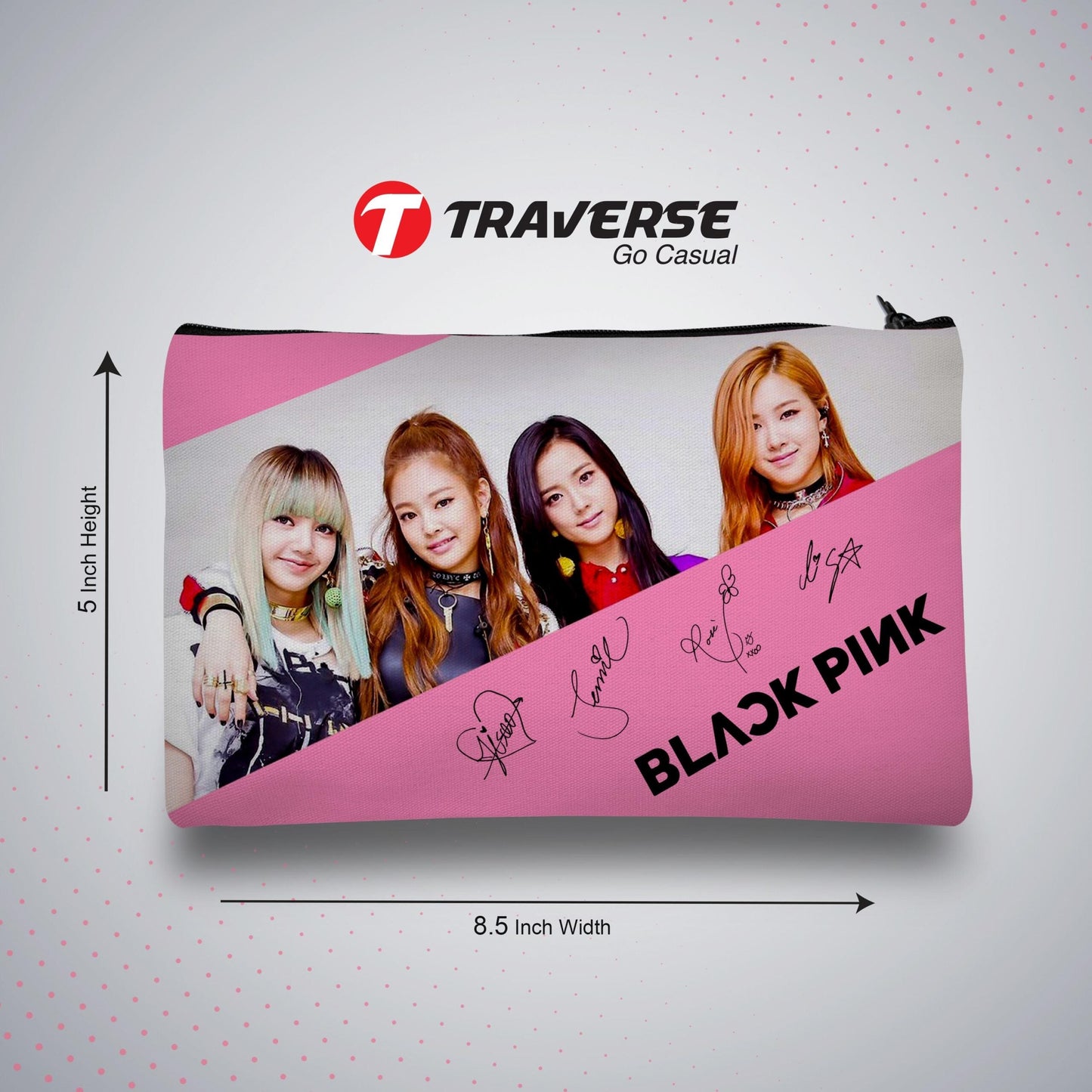 Black Pink Pencil Pouch (Digitally printed on Cloth)
