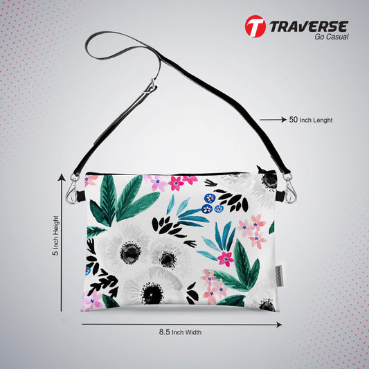 Girl Pouch - Floral Pouch (Digitally printed on Cloth) with shoulder strap