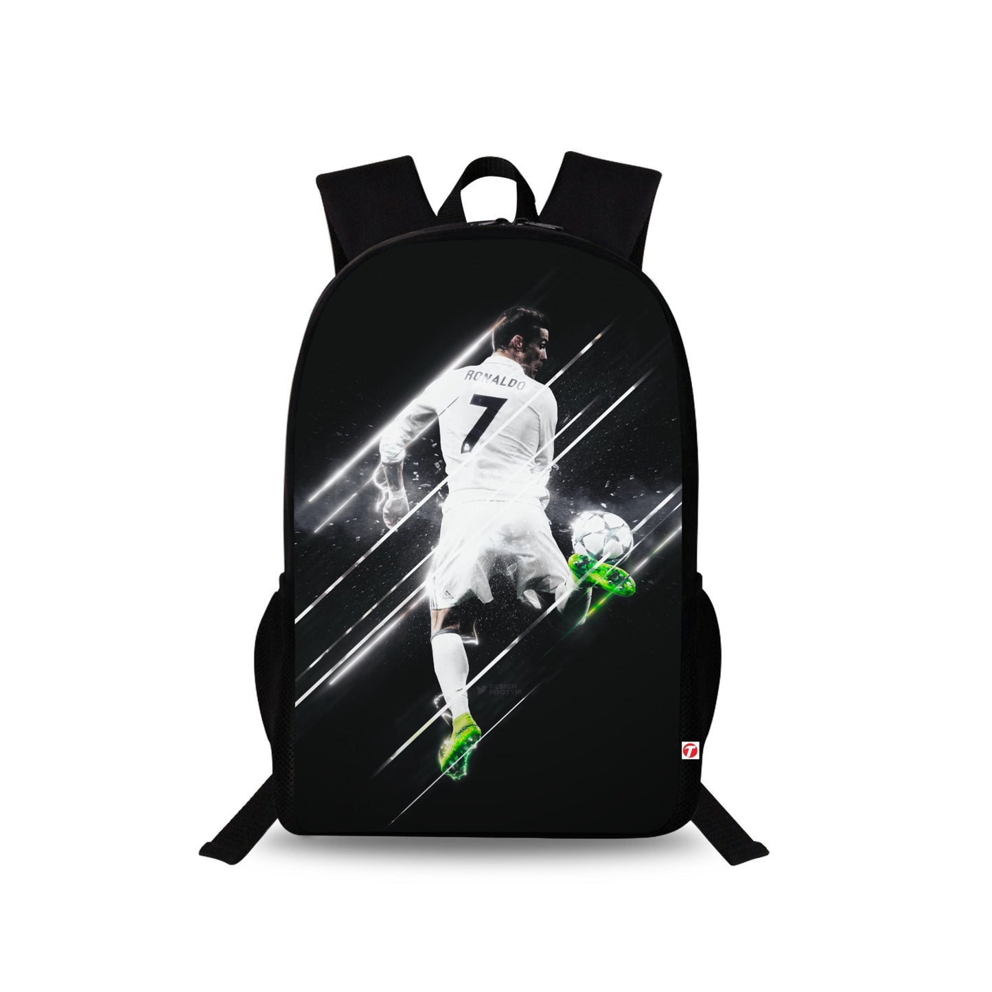 Traverse Ronaldo Bags For Boys & Girls. Digitally printed on Fabric with latest technology. Dual Compartment large backpack
