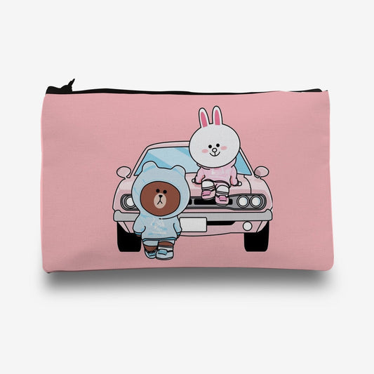 Traverse Brown & Cony cute couple pencil pouch for boys & girls. Digitally printed on Fabric with both sides printed