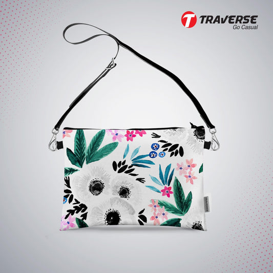 Girl Pouch - Floral Pouch (Digitally printed on Cloth) with shoulder strap