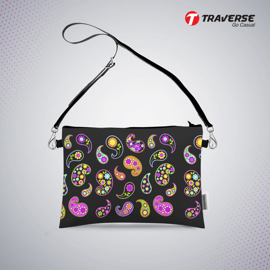 Girl Floral Pouch - (Digitally printed on Cloth) With Shoulder Strap.