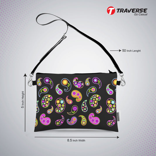 Girl Floral Pouch - (Digitally printed on Cloth) With Shoulder Strap.