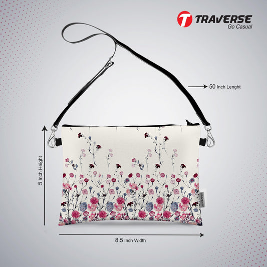 Girl Pouch - Floral Pouch (Digitally printed on Cloth) with shoulder strap