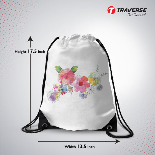 Flower Printed Drawstring Bag