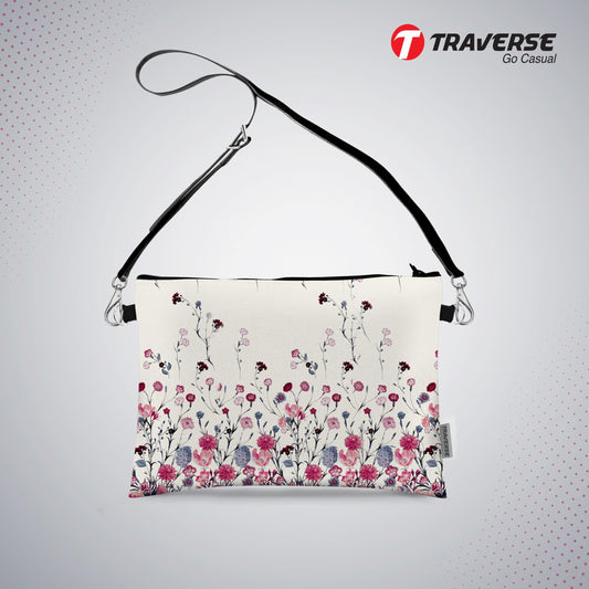 Girl Pouch - Floral Pouch (Digitally printed on Cloth) with shoulder strap