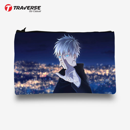 Traverse (Goju Satoru Anime, Jujutsu, Art) Pencil pouch for Boys & Girls. Printed on Fabric.