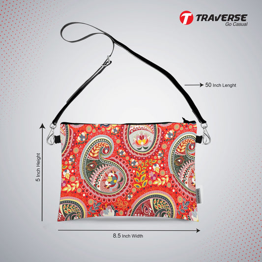 Girl Floral Pouch - (Digitally printed on Cloth) With Shoulder Strap.