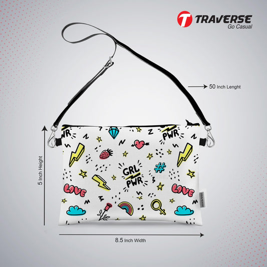 Girl power- Pouch (Digitally printed on Cloth) with shoulder strap