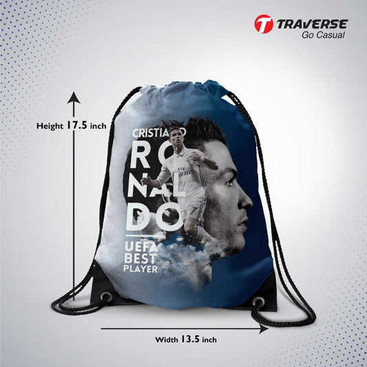 Ronaldo Drawstring Bag with Quality strings- Digitally printed by Traverse on strong polyester fabric