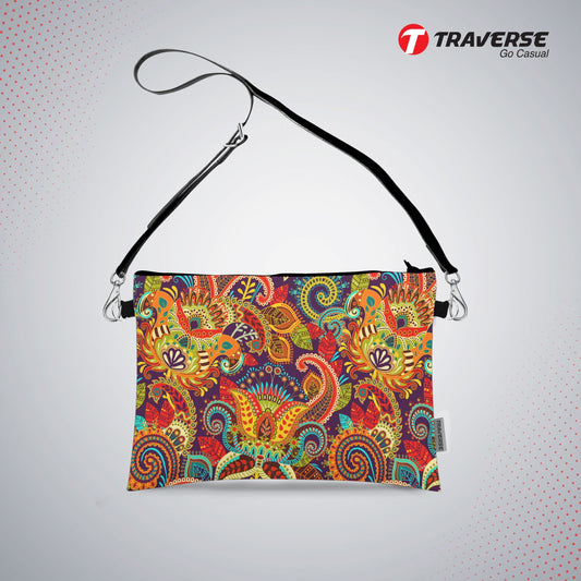Girl Floral Pouch - (Digitally printed on Cloth) With Shoulder Strap.