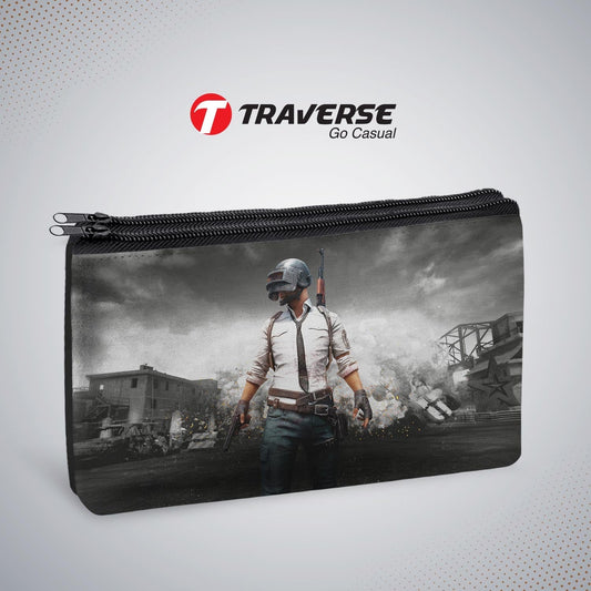 2 Zipper-PUBG Printed Pencil Pouch  (Digitally Printed On Both Side) By Traverse