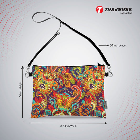 Girl Floral Pouch - (Digitally printed on Cloth) With Shoulder Strap.