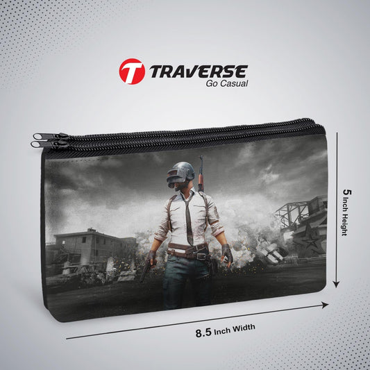 2 Zipper-PUBG Printed Pencil Pouch  (Digitally Printed On Both Side) By Traverse