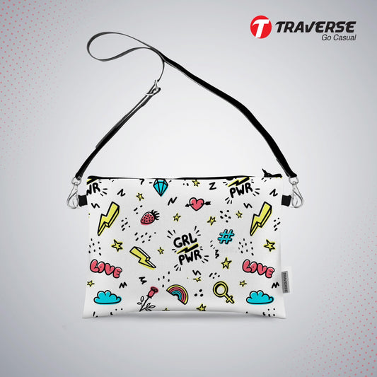 Girl power- Pouch (Digitally printed on Cloth) with shoulder strap
