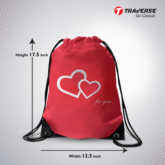 Heart Printed Drawstring Bag