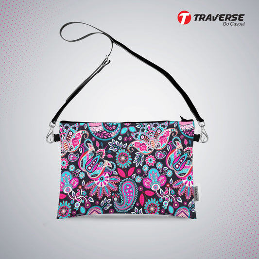 Girl Floral Pouch - (Digitally printed on Cloth) With Shoulder Strap.