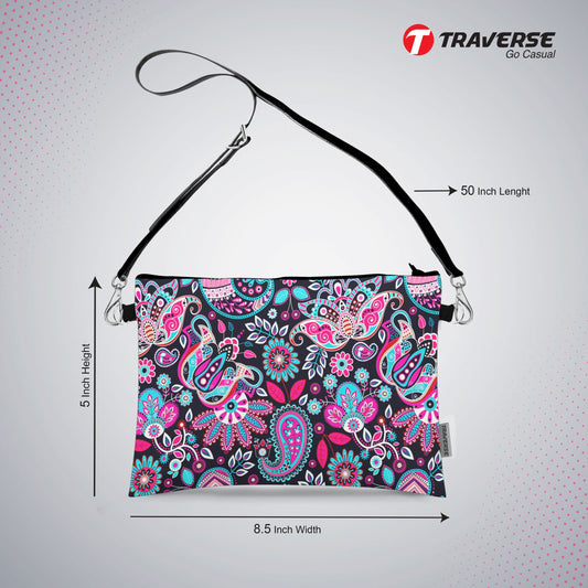 Girl Floral Pouch - (Digitally printed on Cloth) With Shoulder Strap.
