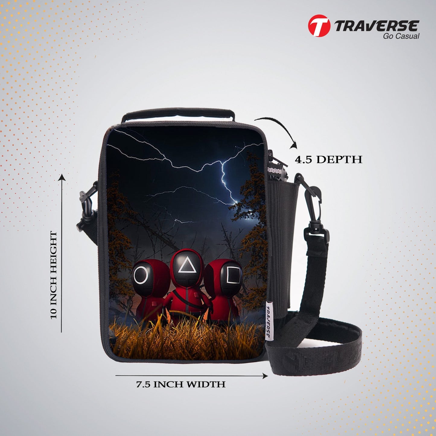 Traverse Squid Game Lunch Bag with option to carry water bottle- Digitally printed and manufactured by Traverse