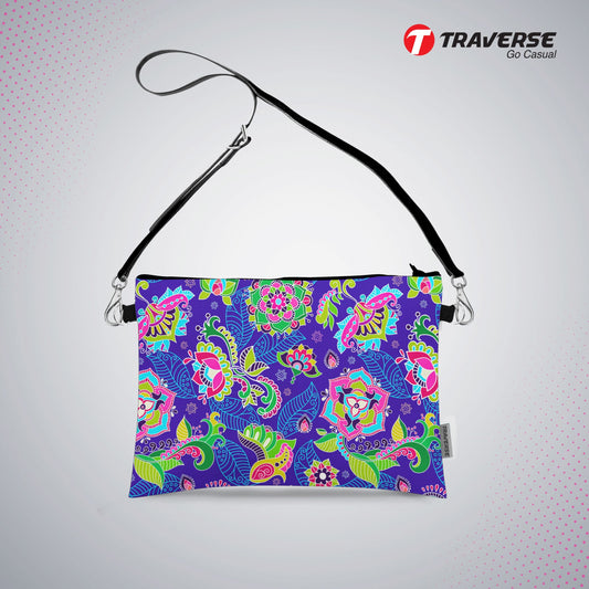 Girl Floral Pouch - (Digitally printed on Cloth) With Shoulder Strap.