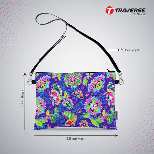 Girl Floral Pouch - (Digitally printed on Cloth) With Shoulder Strap.