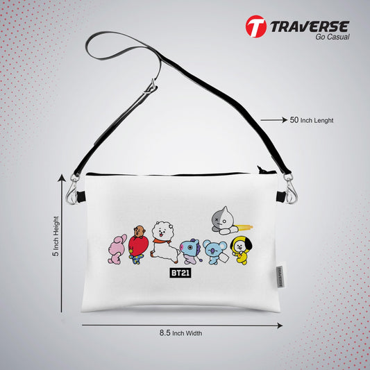 Girl BT21 design - Pouch (Digitally printed on Cloth) with shoulder strap