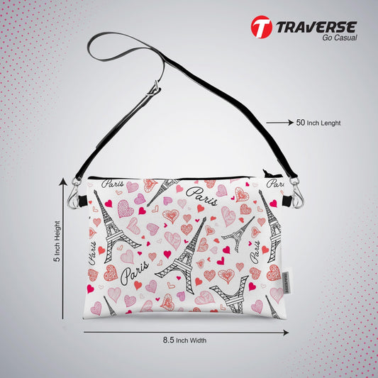Girl Paris Heart design - Pouch (Digitally printed on Cloth) with shoulder strap