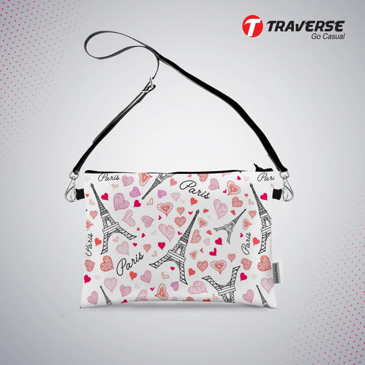Girl Paris Heart design - Pouch (Digitally printed on Cloth) with shoulder strap