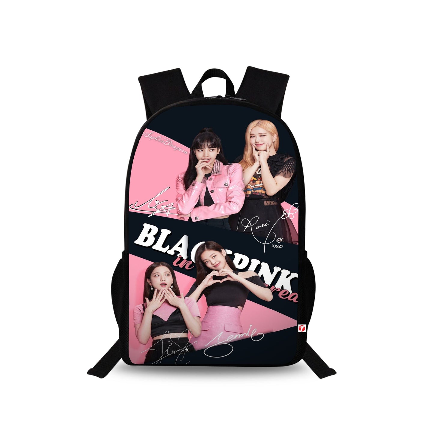 Traverse Black Pink Bags For Boys & Girls. Digitally printed on Fabric with latest technology. Dual Compartment large backpack