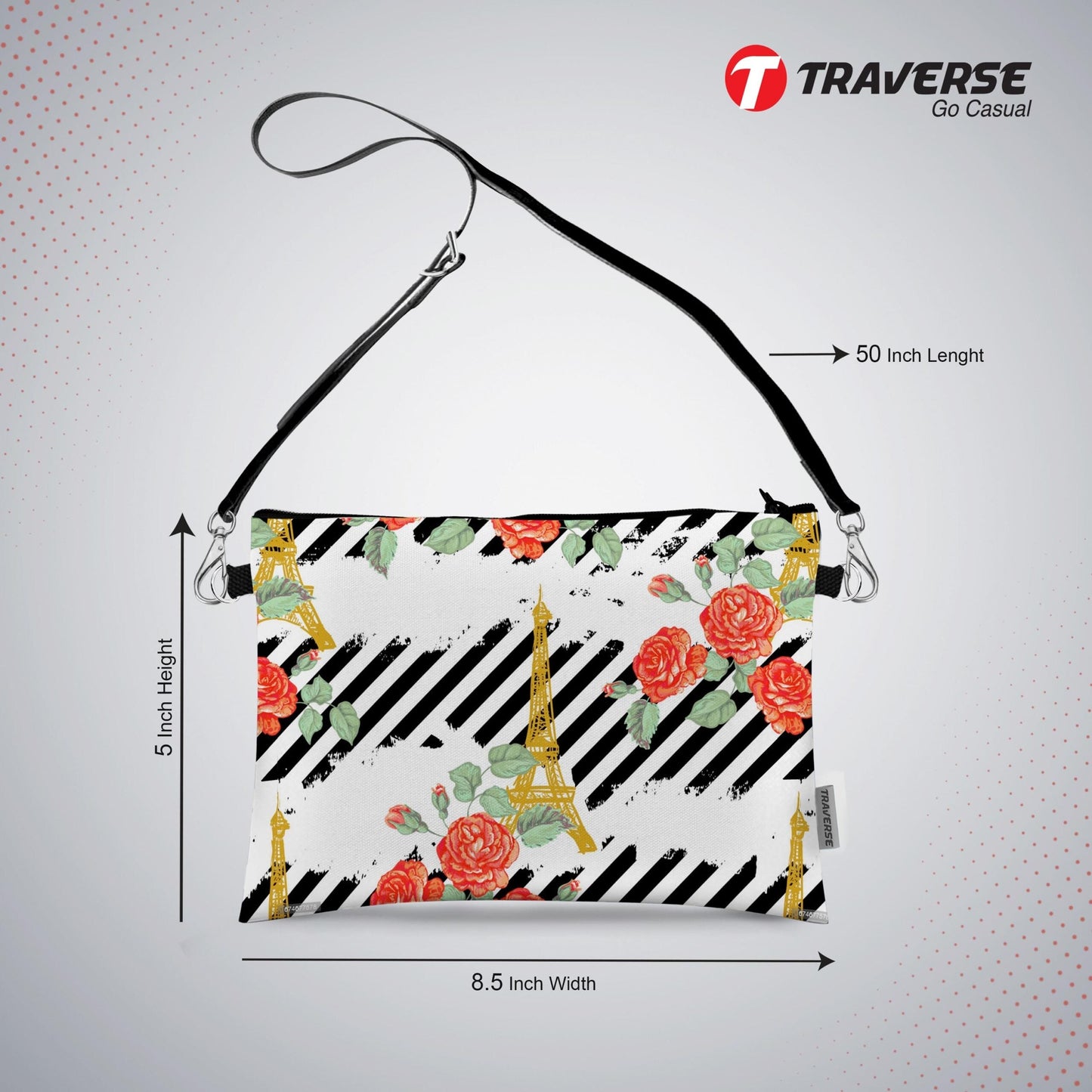 Girl Paris Floral design - Pouch (Digitally printed on Cloth) with shoulder strap