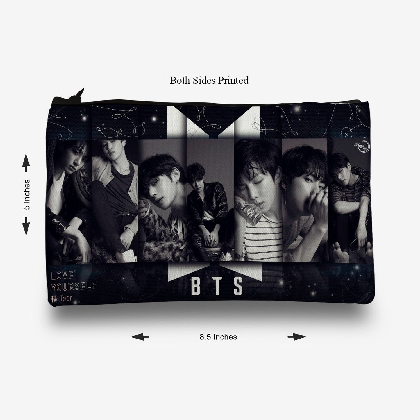 Traverse BTS (KPOP) pencil pouch for boys & girls. Digitally printed on Fabric with both sides printed