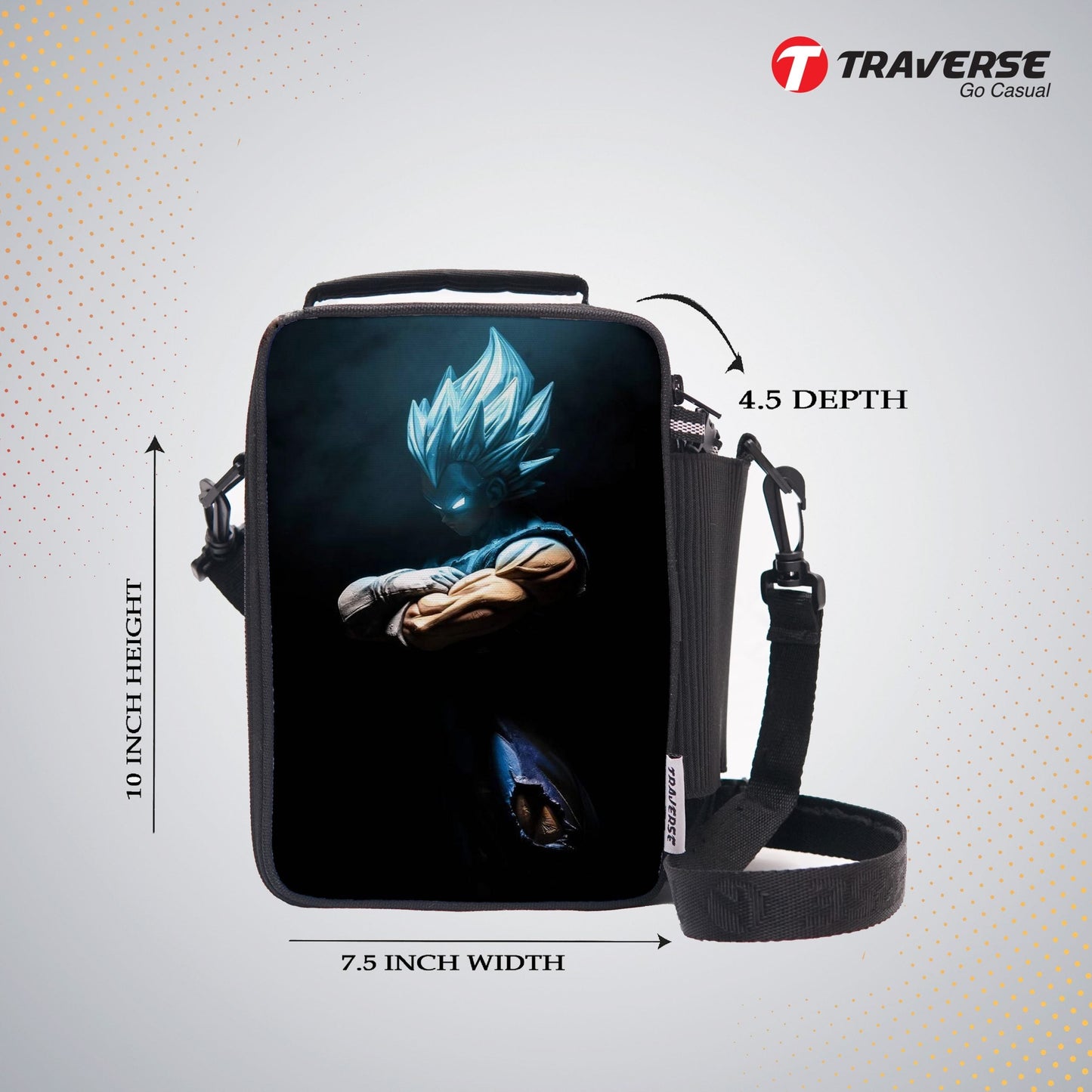 Traverse DragonBall Lunch Bag with option to carry water bottle- Digitally printed and manufactured by Traverse. Insulated to keep items Hot / Cold