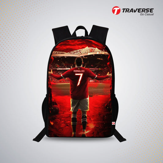 Traverse Cristiano Ronaldo Bags For Boys & Girls. Digitally printed on Fabric with latest technology. Dual Compartment large backpack