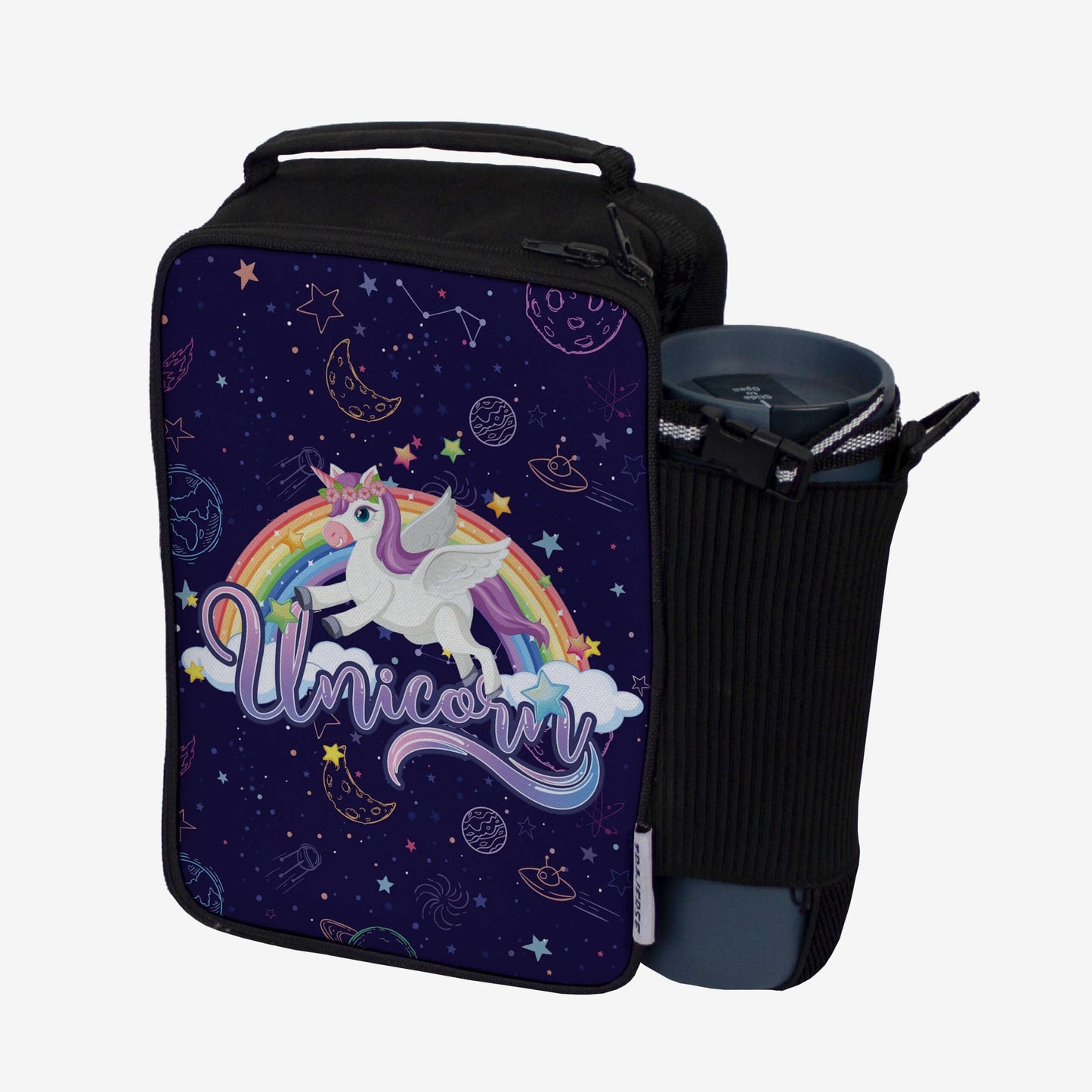 Unicorn Lunch Bag with option to carry water bottle- Digitally printed and manufactured by Traverse