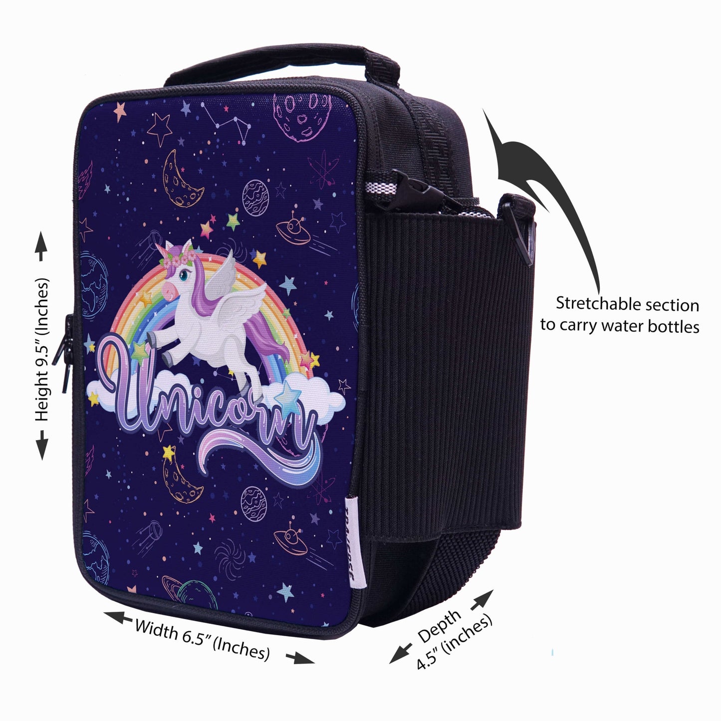 Unicorn Lunch Bag with option to carry water bottle- Digitally printed and manufactured by Traverse