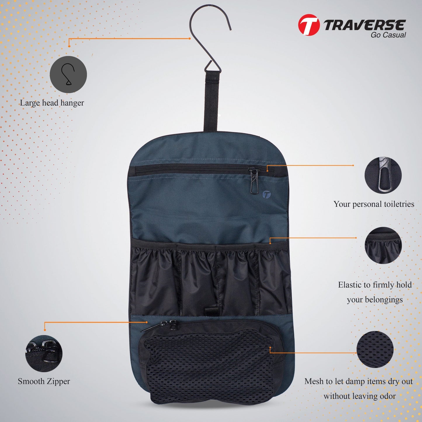 Traverse Hanging Toiletry Bag Organizer. Cosmetic Makeup Holder Pouch.