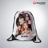 Black Pink Digitally Printed Drawstring Bag