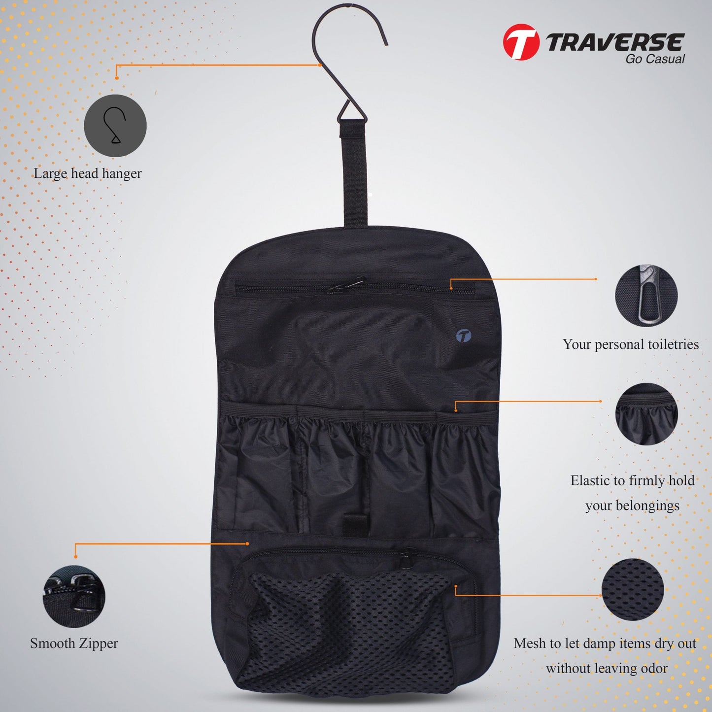 Traverse Hanging Toiletry Bag Organizer. Cosmetic Makeup Holder Pouch.