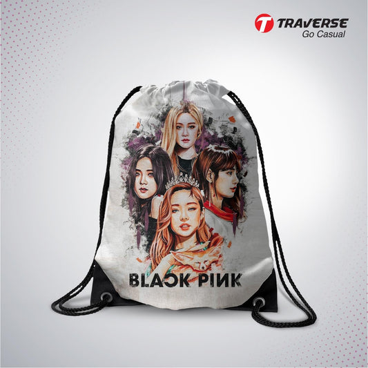 Black Pink Digitally Printed Drawstring Bag