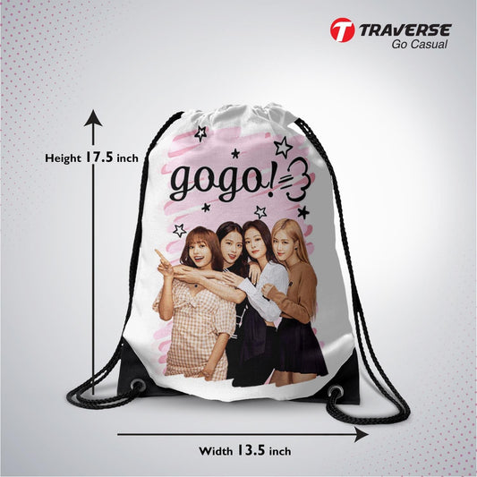 Black Pink Digitally Printed Drawstring Bag