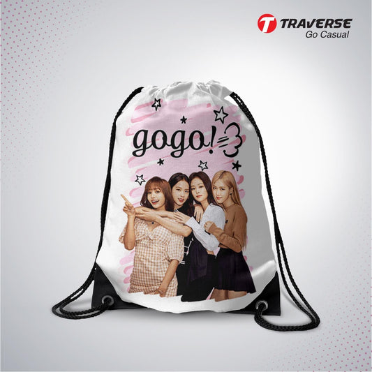 Black Pink Digitally Printed Drawstring Bag