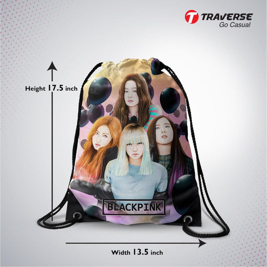 Black Pink Digitally Printed Drawstring Bag